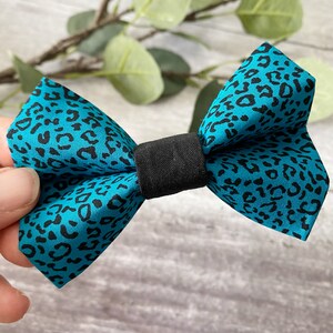 Dog Bow Tie | Teal Leopard Print Bow Tie For Dogs | Leopard Print Dog Bow Tie | Teal Dog Bow Tie | Animal Print Dog Bow | Slip On Bow