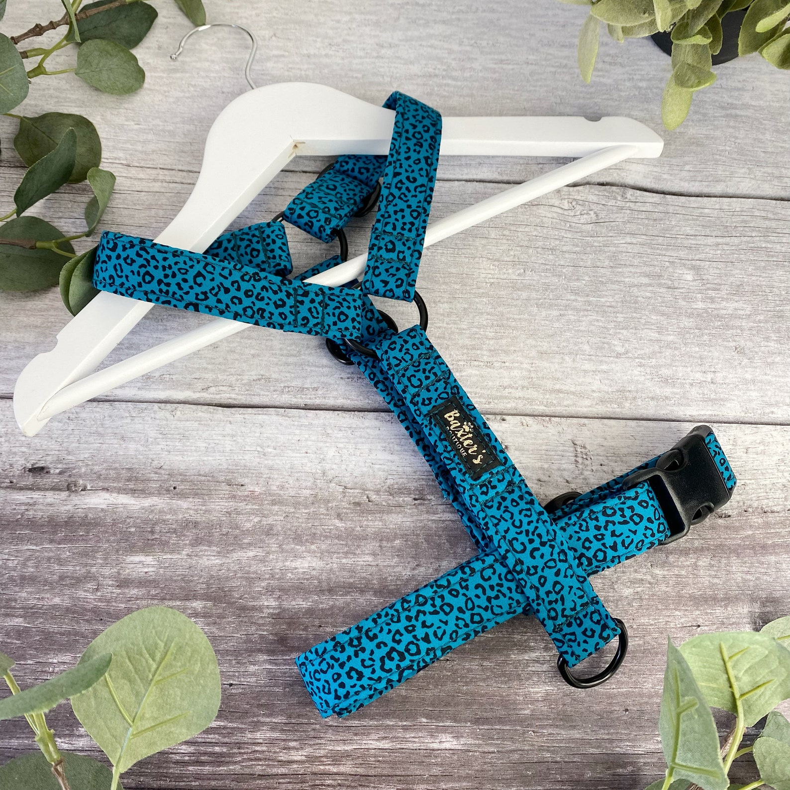 Dog Harness Teal Leopard Print Dog Harness Handmade Dog Etsy