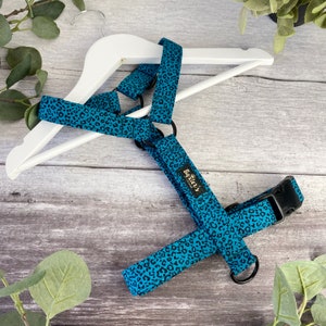 Dog Harness | Teal Leopard Print Dog Harness | Handmade Dog Harness | Strap Dog Harness | Leopard Print Dog Harness | Puppy Harness