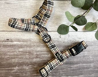 Dog Harness | Tan Tartan Dog Harness | Handmade Dog Harness | Strap Dog Harness | Plaid Dog Harness | Puppy Harness | Tartan Dog Harness