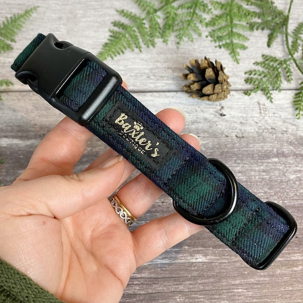 Dog Collar | Black Watch Tartan Dog Collar | Handmade Dog Collar | Dog Collar And Lead Set | Green Plaid Dog Collar | Tartan Dog Collar