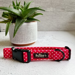 Dog Collar | Red Polka Dot Dog Collar | Handmade Dog Collar | Red Dog Collar | Designer Dog Collar | Fabric Dog Collar