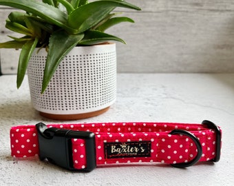 Dog Collar | Red Polka Dot Dog Collar | Handmade Dog Collar | Red Dog Collar | Designer Dog Collar | Fabric Dog Collar