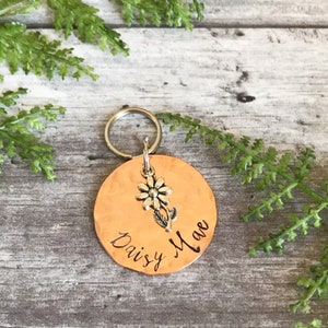 Dog Tag Stemmed Daisy Dog Tag Flower Dog ID Tag Personalised Dog Tag Copper Dog ID Tag Pet Tag 2 Sizes Available image 4