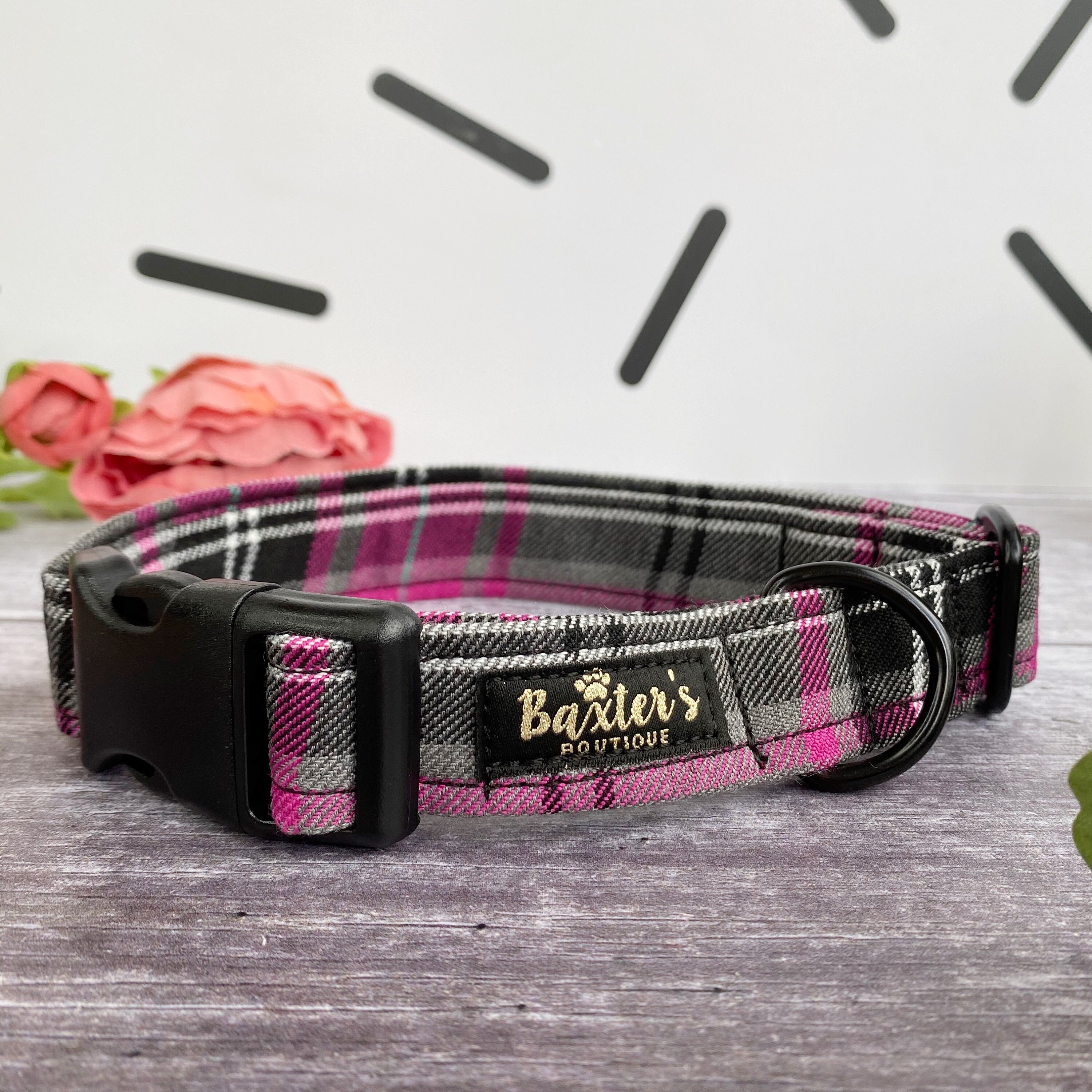 Dog Collar Pink and Grey Tartan Dog Collar Handmade Dog Etsy UK