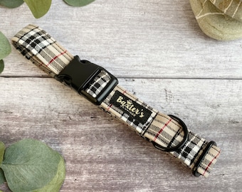 Dog Collar | Tan Tartan Dog Collar | Handmade Dog Collar | Dog Collar And Lead Set | Tartan Dog Collar | Plaid Collar And Leash