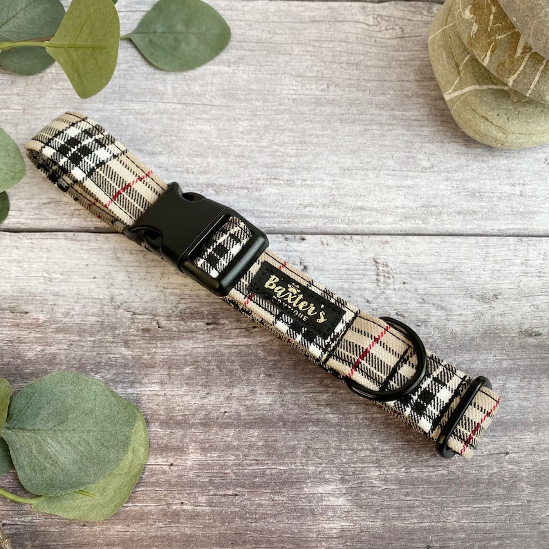 Dog Collar Tan Tartan Dog Collar Handmade Dog Collar Dog Collar And Lead Set Tartan Dog Collar Plaid Collar And Leash image 1