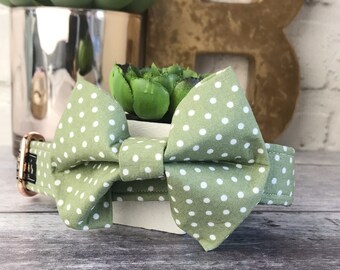 Dog Bow Tie | Pistachio Polka Dot Bow Tie For Dogs | Green Dog Bow Tie | Polka Dot Bow Tie For Dog | Pretty Dog Bow Tie | Slip On Bow