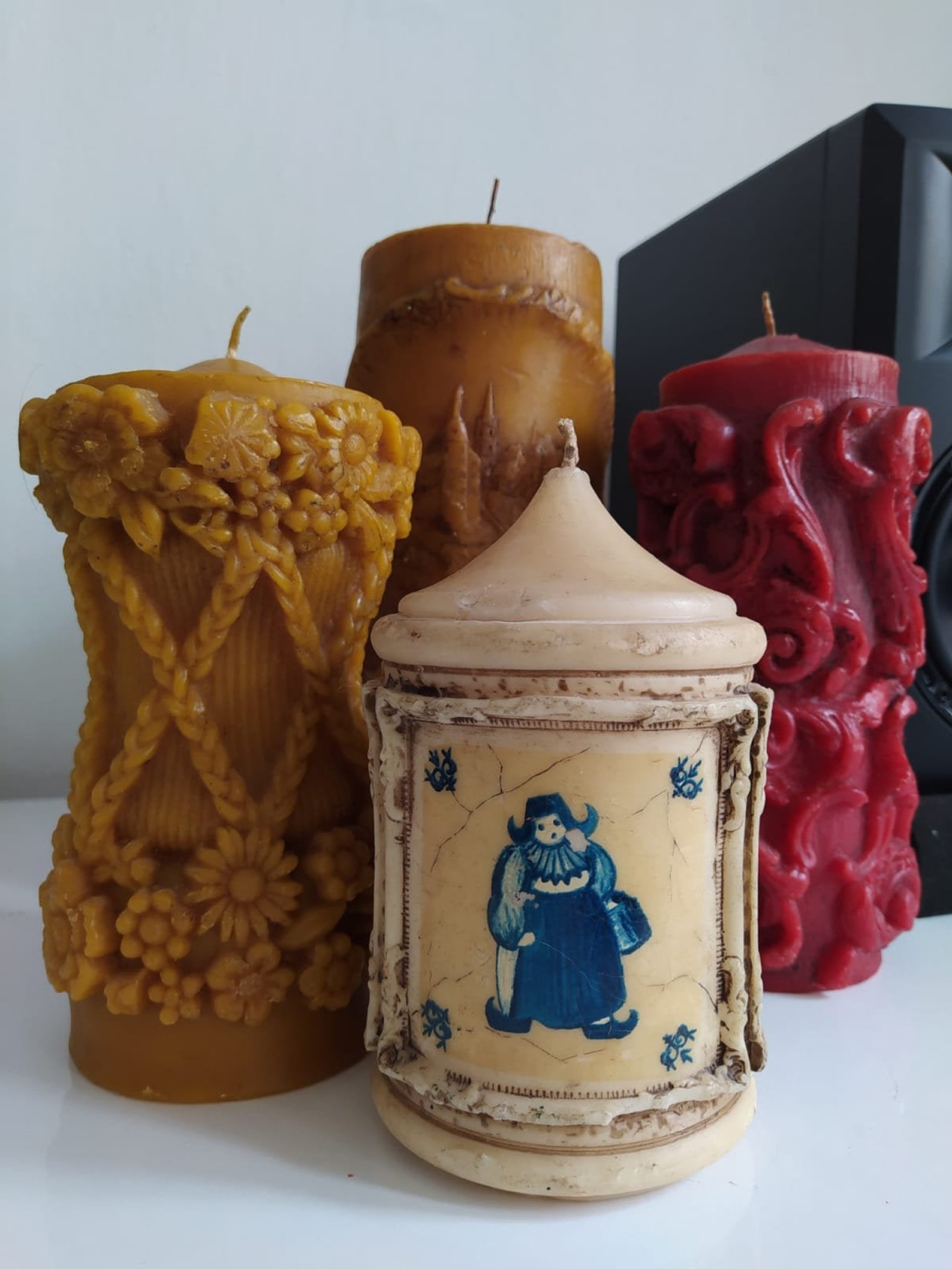 Various Vintage German Carved Wax Pillar Candle Collectable Etsy