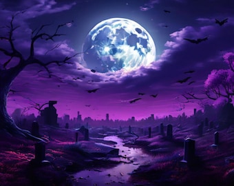 Fondo de 6 pies x 3 pies con temática de noches de cementerio para Lemax Spooky Town / Dept. 56 Halloween Villages