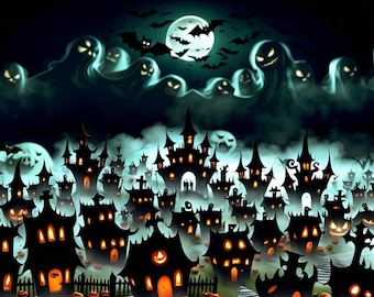 Fondo de nubes fantasmales de 1,8 m x 0,9 m para Lemax Spooky Town / Dept. 56 Halloween Villages
