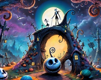 Fondo de Pesadilla antes de Navidad de 1,8 m x 0,9 m para Lemax Spooky Town / Dept. 56 Halloween Villages