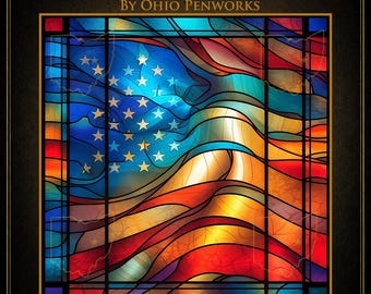 Liberty Illuminated Pen Blank | Patriotic Stained Glass American Flag Resin Pen Blank | Handcast Alumilite Blank for Custom Pens