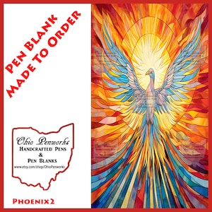 Custom Alumilite Pen Blank | Stained Glass Phoenix Rising Design | Pre-Squared & Chamfered Ends | Made To Order