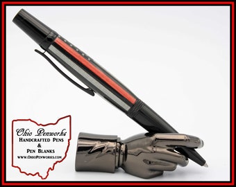 Thin Red Line Ballpoint Pen: Black Chrome Firefighter Gift