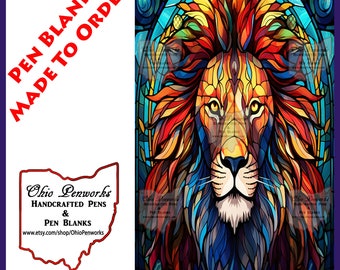 Custom Alumilite Acrylic Pen Blank - Majestic Lion Stained Glass Design - Made to Order