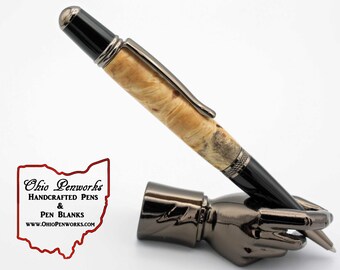 Ballpoint Pen Made With Buckeye Burl Wood,  Components Plated With Black Chrome & Gunmetal