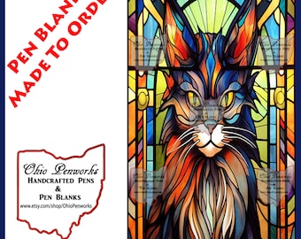 Cat Stained Glass Alumilite Pen Blank - Custom Made for Most Single Tube Pen Kits