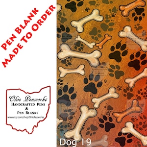May include: A digital illustration of a dog bone and paw print pattern on a brown background. The text "Dog 19" is at the bottom of the image.
