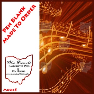 Handmade Music-Themed Alumilite Acrylic Pen Blank - Golden Brown with Floating Notes, Made To Order To Fit Most Pen Kits