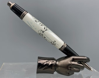 Music Lover's White Ballpoint Pen with Black Chrome & Gunmetal Plating - MADE TO ORDER