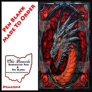 Custom Alumilite Pen Blank with Red and Gray Dragon Image, Made to Order for Your Favorite Pen Kit