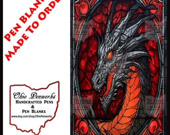 Custom Alumilite Pen Blank with Red and Gray Dragon Image, Made to Order for Your Favorite Pen Kit