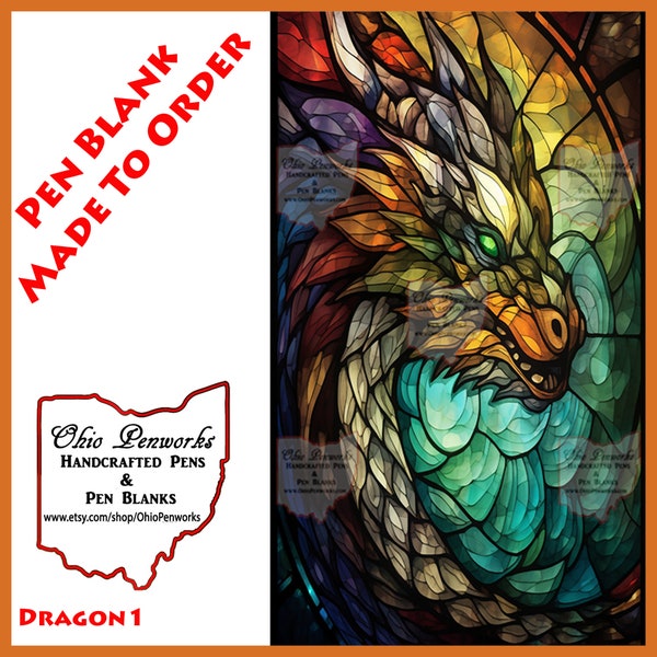 Handmade Alumilite Pen Blank with Stained Glass Dragon Image - Custom Made for Your Preferred Pen Kit