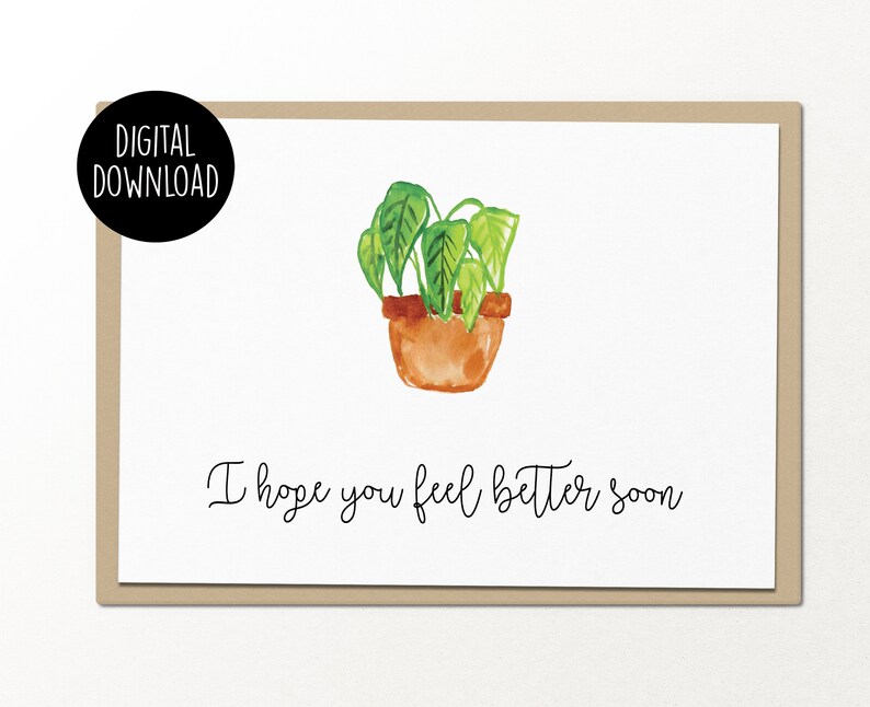 I hope you feel better soon printable card digital download | Etsy