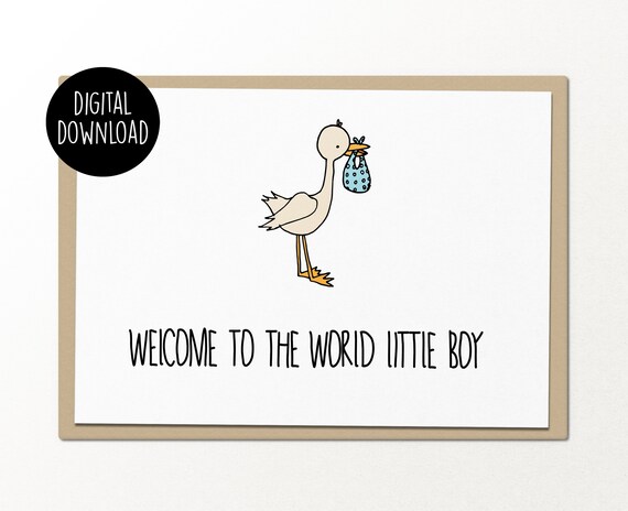 little boy printable baby card digital 