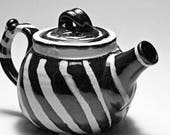 Wattlefield Pottery Teapot, handmade by Andrea Young.  Stoneware, black and white