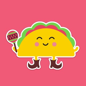 Autocollant de Taco, autocollants d'ordinateur portatif, autocollants mignons, autocollants de Kawaii, autocollant végétalien, autocollant de nourriture, autocollant drôle, autocollant de téléphone, cadeau végétalien