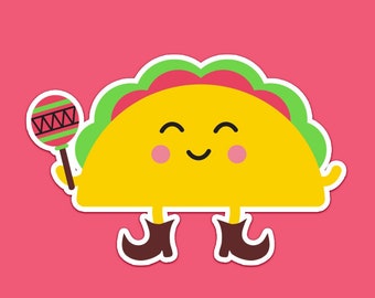 Pegatina de vinilo Kawaii Taco, calcomanía para portátil para amantes de la comida.