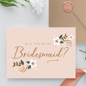 Voorstelkaart bruidsmeisje, zal je mijn bruidsmeisje zijn, klassiek, elegant, bloemen, minimaal, modern, eenvoudig, bedrukte bruidsmeisjeskaart en envelop