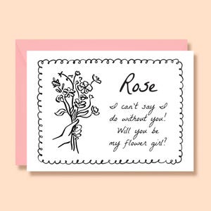 Tarjeta de propuesta de dama de honor, ¿Serás mi dama de honor?, Tarjeta impresa, Personalizada, Dibujada a mano, Caprichosa, Garabateada, Sencilla, Elegante, Moderna