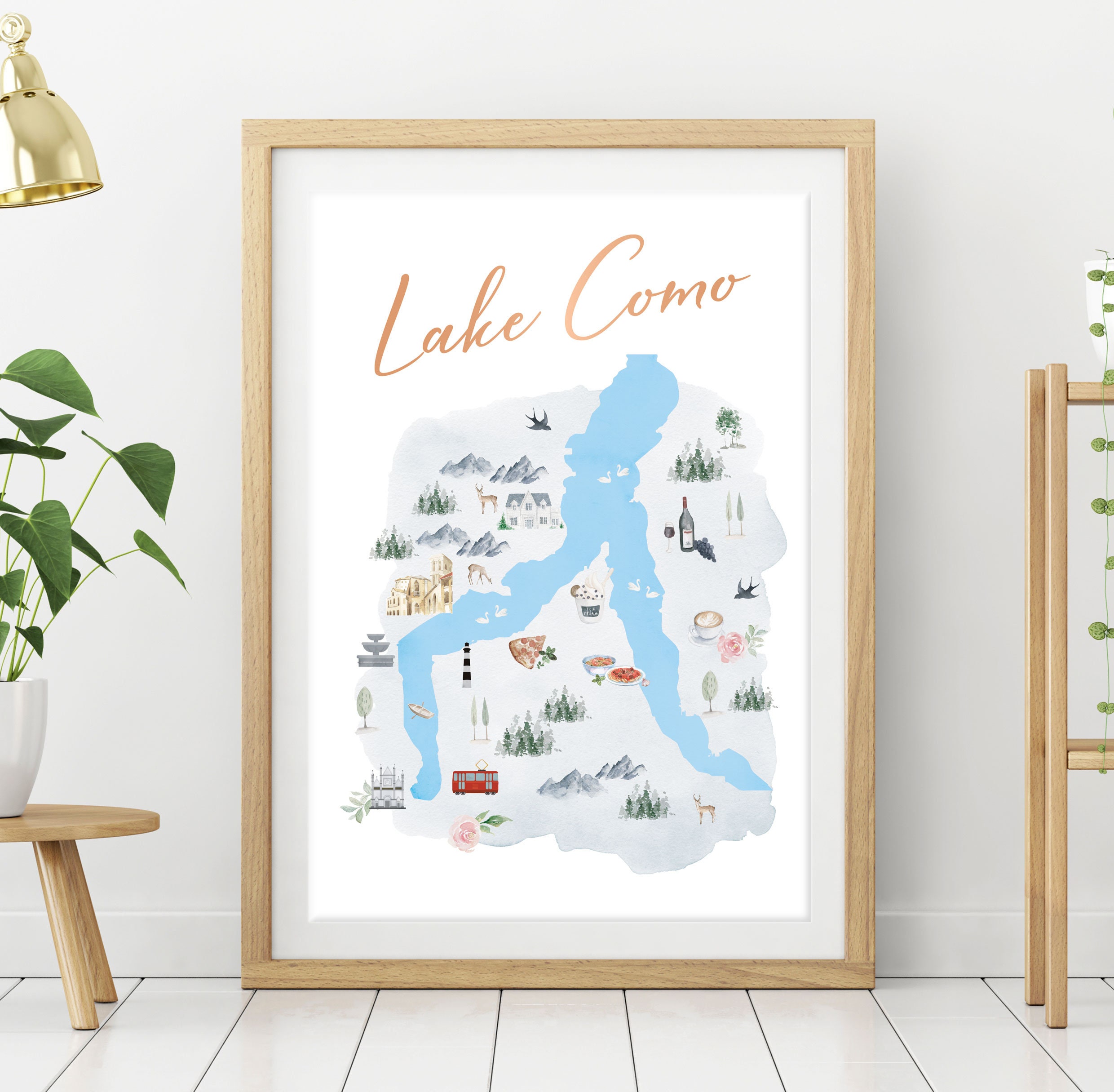 Lake Como Wall Art Lake Como Print Lake Como Illustration Etsy