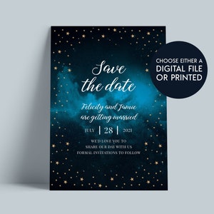 Celestial Save the Date, Save the Date-sjabloon, Marine, Sterrennacht, melkweg, sterrenbeeld, maan, Luna, astrologie, afdrukbaar, digitaal, VK