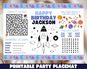 Space Birthday Placemat: Rocket, Astronaut Party Games (Digital Download)