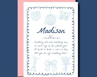 Something Blue Proposal Card: Whimsical Bridal Party Card