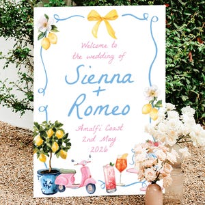 Italian Wedding Welcome Sign, Amalfi Coast, Summer Italy Wedding, Mediterranean Citrus Lemon, Watercolour, Whimsical, Printed A1 A2, Digital