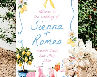 Amalfi Coast Wedding Welcome Sign: Lemon Citrus Watercolor (Printed A1/A2 or Digital File)