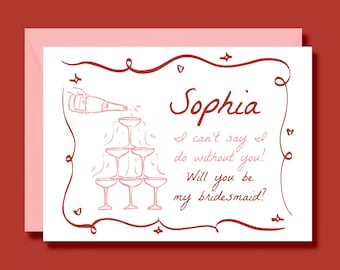 Personalized Bridesmaid Proposal Card: Pink Champagne Tower Design
