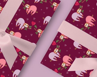 Sloth Wrapping Paper, Animal Gift Wrap, Birthday, Valentines