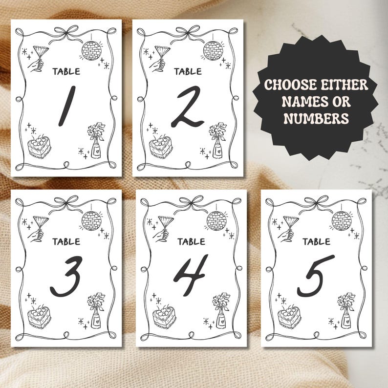 Printed A5 Wedding Table Signs for Modern Minimal Weddings