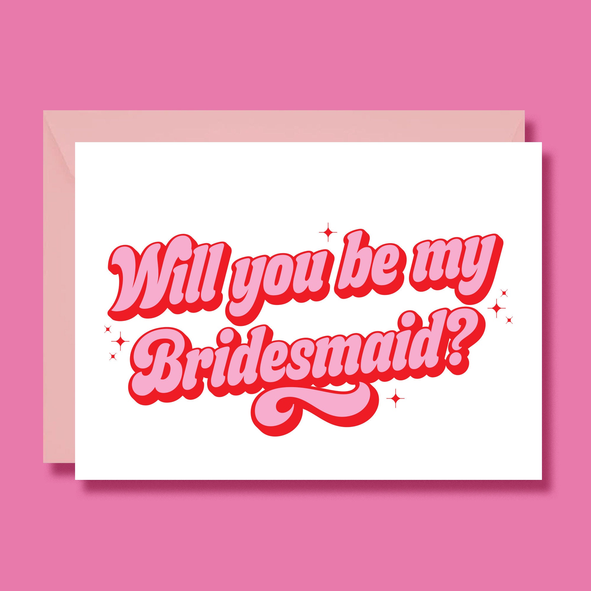 Bridesmaid Proposal Card: 70s Retro Style, Hot Pink & Red Bridesmaid Proposal Card: 70s Retro Style, Hot Pink & Red