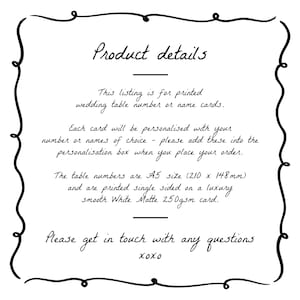 Elegant Hand Drawn Wedding Table Signs for Table Settings