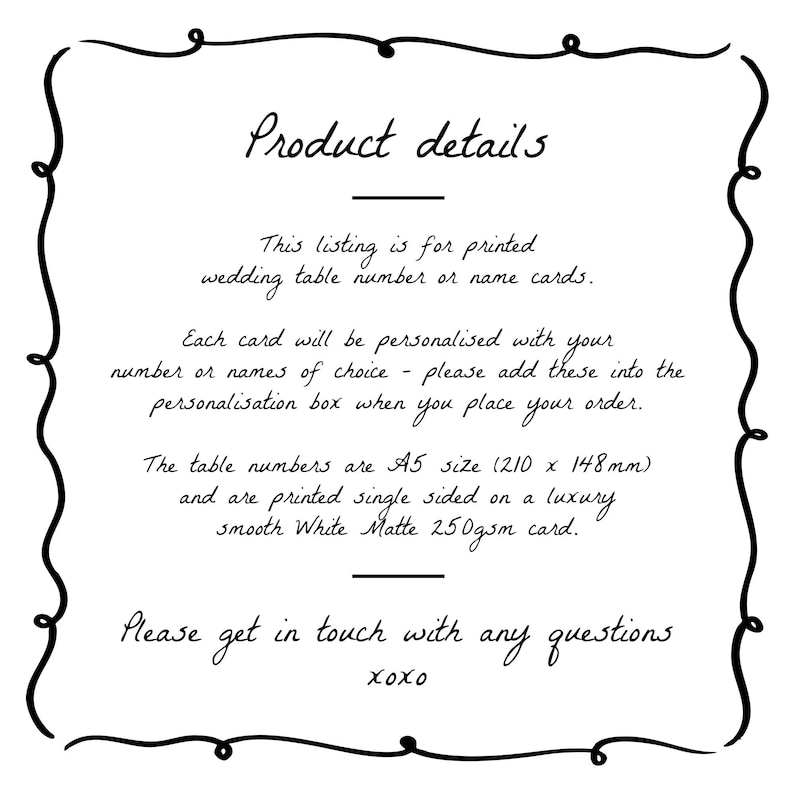 Elegant Hand Drawn Wedding Table Signs for Table Settings