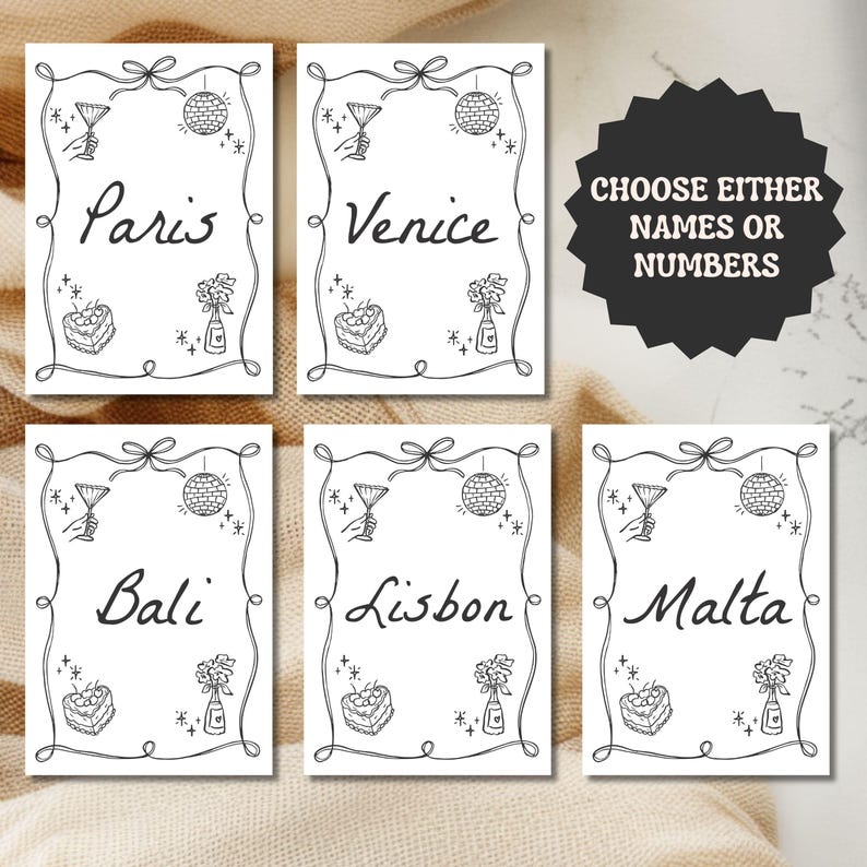 Whimsical Wedding Table Name Cards Custom Table Signs