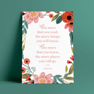 Dr. Seuss Druck, Zitat Druck, The More That You Reading, Regenbogen Bunt, Kinderzimmer, Poster, Typografie, Wandkunst, Kinderzimmer, Literatur