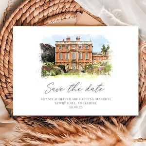 Hochzeitsort Save the Date, Aquarell Ort Illustration, Ort Skizze Personalisiert, Gemalte Zeichnung, Karten, Digital, Gedruckt, Einladung